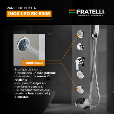 Panel De Ducha Inox Led Satin Gold Sk-8006 - Fratelli