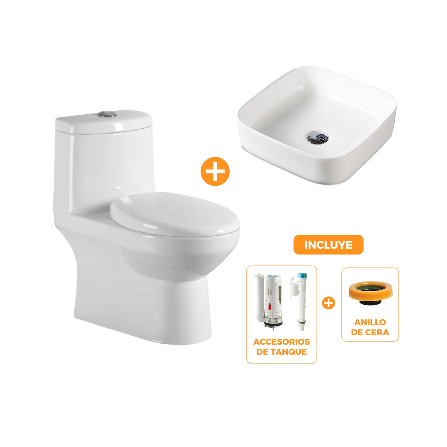COMBO FRATELLI de Inodoro One Piece Kioto + Lavatorio Bowl Cuadrado 150