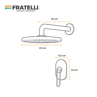Mezcladora Sexy Series P/Ducha (Brazo 35 Cm & Cabeza 20Cm) Goldenrose/Black - Fratelli