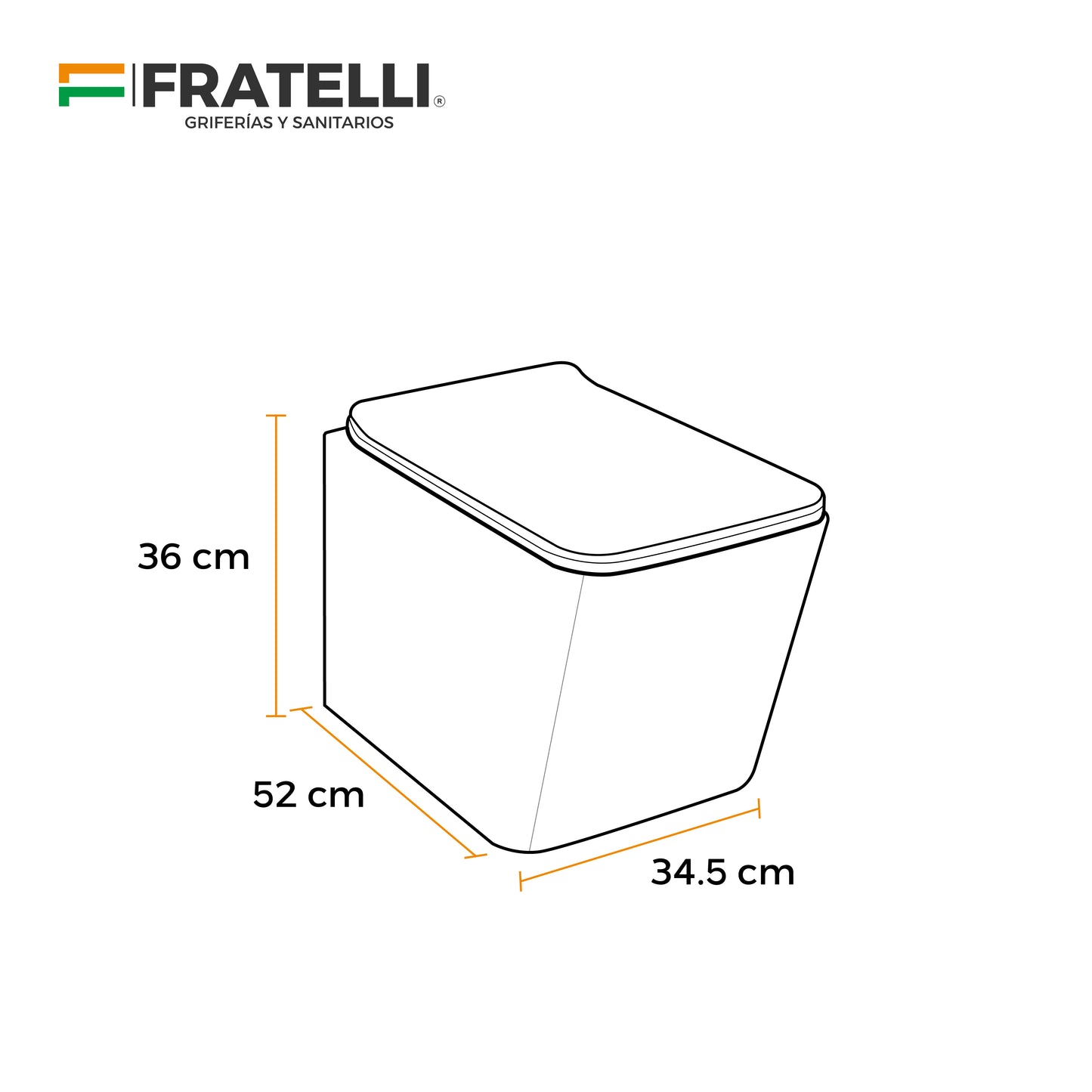 Inodoro Flotante Luna Cuadrado Blanco + Tapa De Asiento 3020(520X345X360) - Fratelli Premium