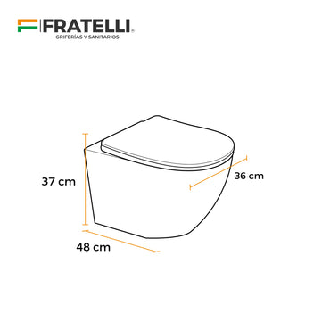 Inodoro Flotante Redondo Blanco + Tapa De Asiento + Tanque De Agua & Boton De Descarga (480X360X370) - Fratelli Premium