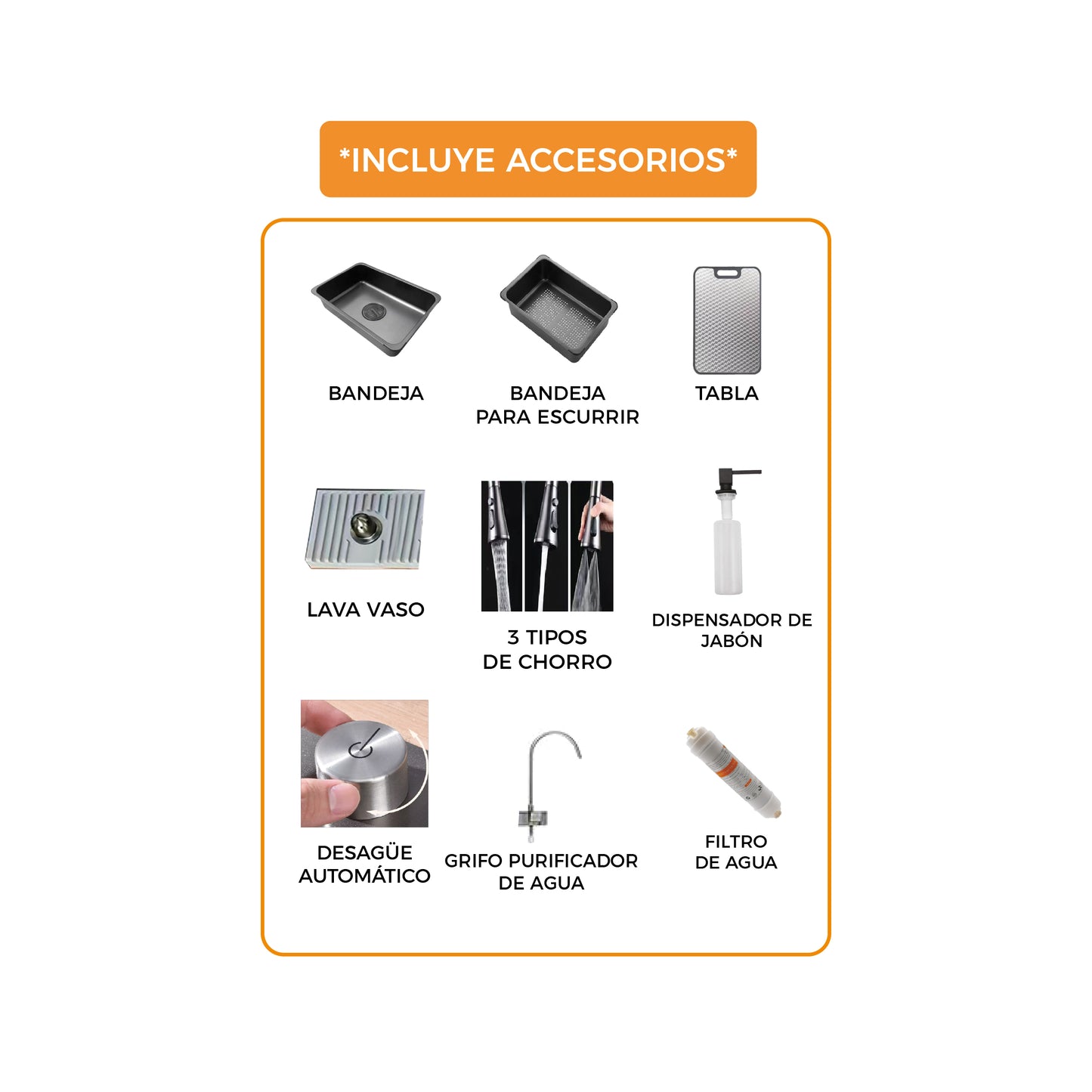 Lux-7546B Lavadero Multifuncional Luxury De Acero Inox. Black C/Mezc (4 Funciones) 75X46X23Cm - Fratelli