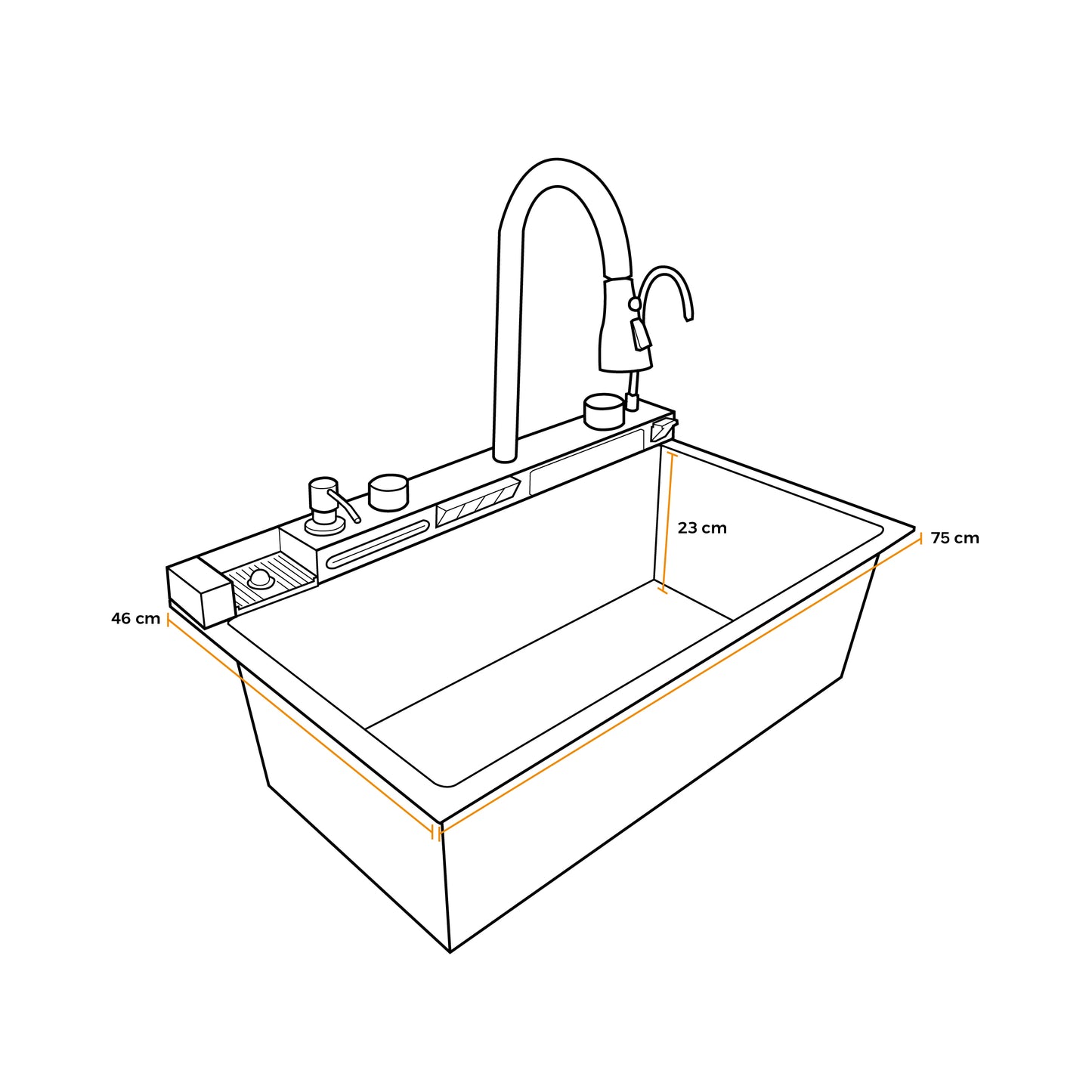 Lux-7546B Lavadero Multifuncional Luxury De Acero Inox. Black C/Mezc (4 Funciones) 75X46X23Cm - Fratelli