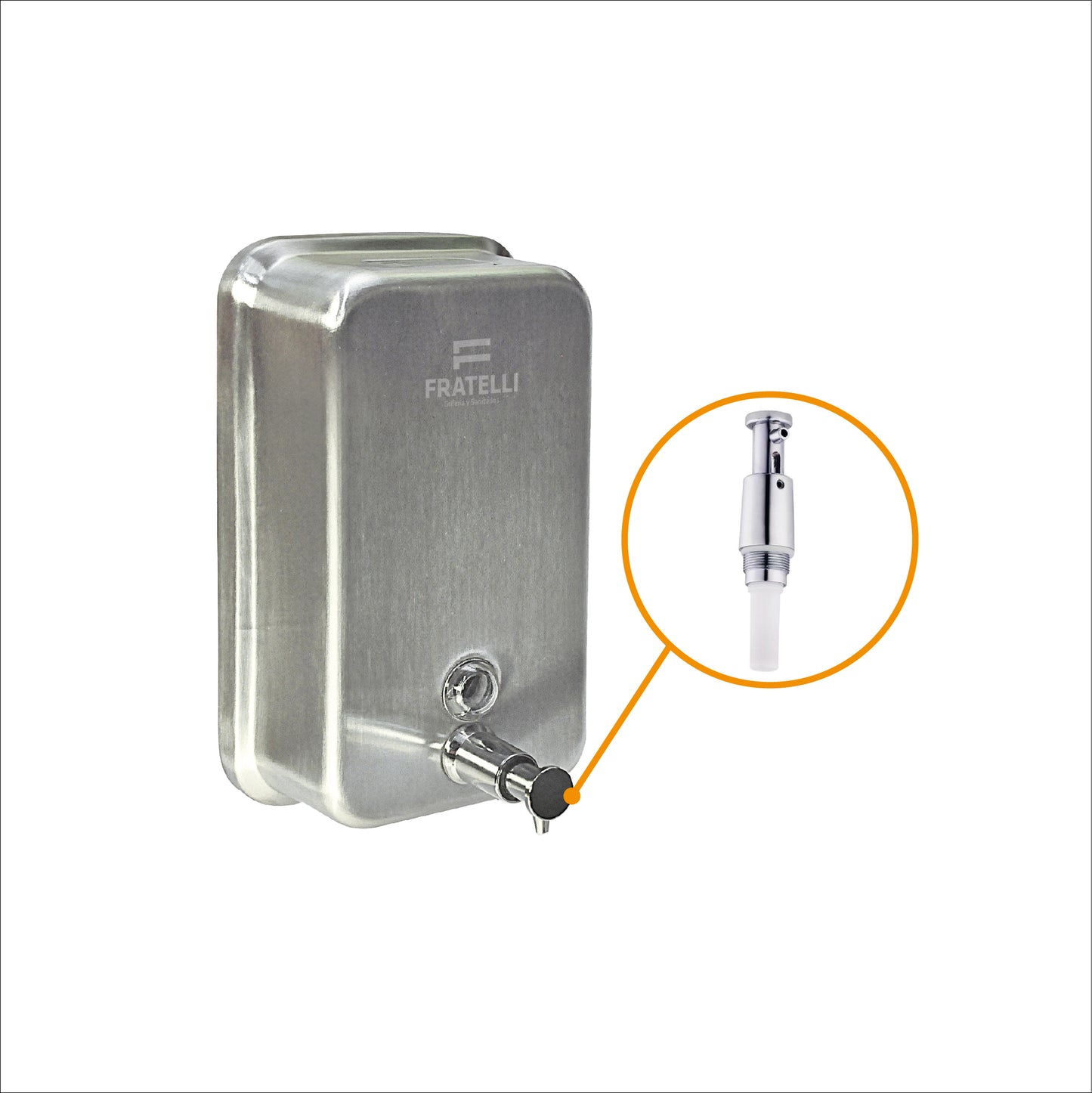 Dispensador de Jabón Líquido D/Acero Satinado 304 MC-8614 (1000 ML) Vertical Fratelli