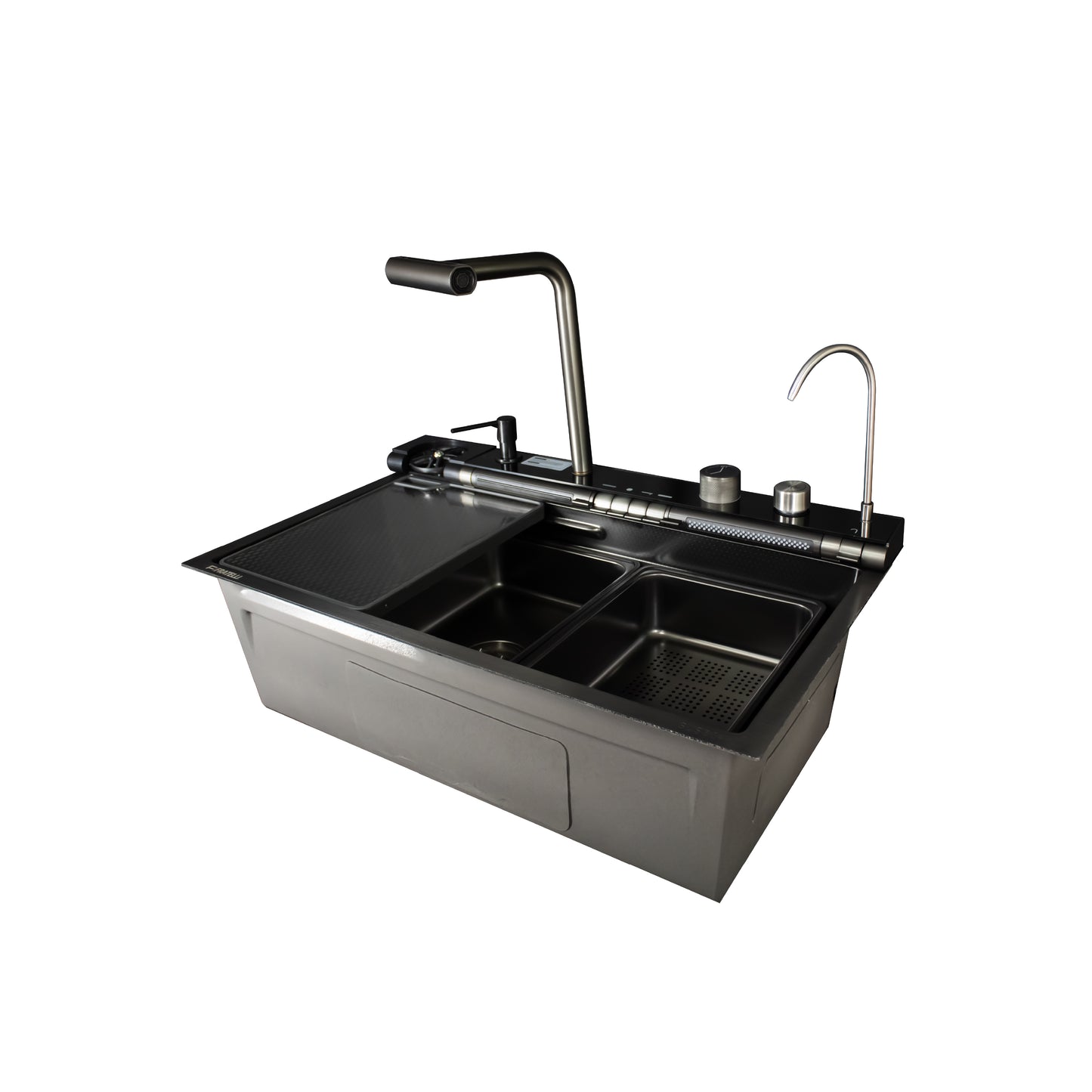Mdv-7545B -Lavadero Multifuncional Maldivas De Acero Inox. 304 Black C/Mezcladora +Filtro De Agua (5 Funciones) 75X45X23 Cm -Fratelli Premium
