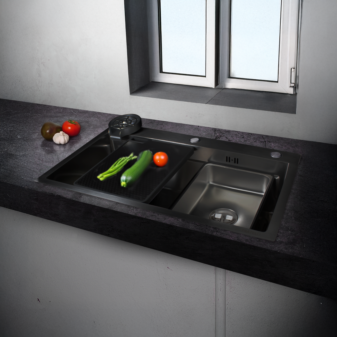 Mvl-7545B Lavadero Multifuncional Marvelous De Acero Inox. Black C/ Acces. 75X45X23Cm - Fratelli