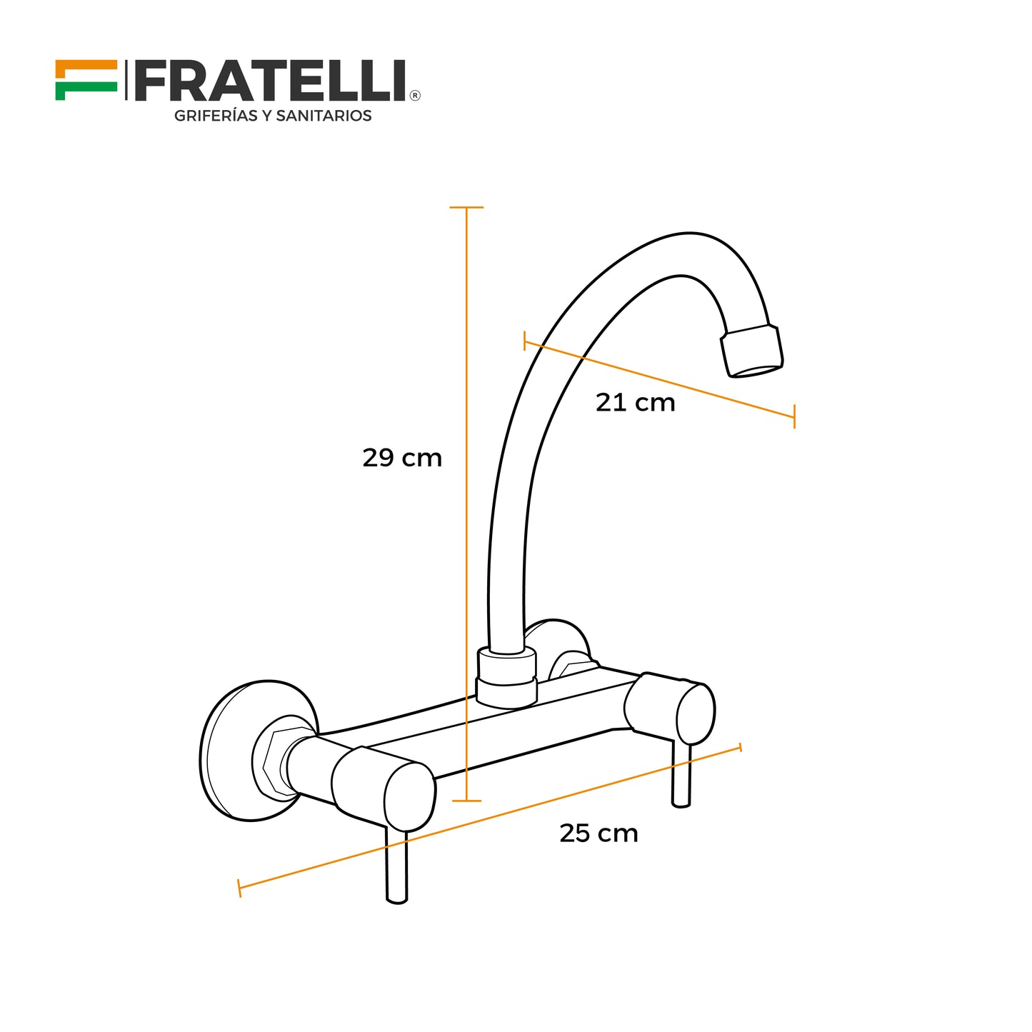 Mezcladora P/Cocina 8" Pared Tip.Ganzo -3012- New Style- Aleta2 Fratelli