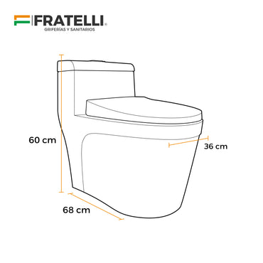 Inodoro One Piece + Tapa Asiento Y Acces. Minimalista Blanco 2395 (71X39X60) Fratelli