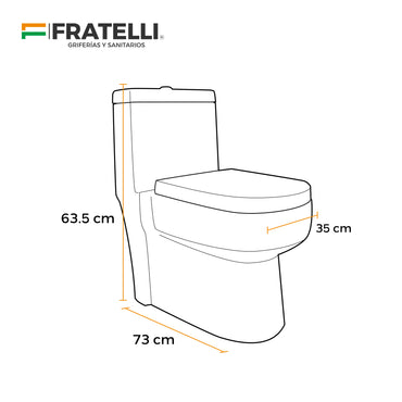 Inodoro One Piece Paris + Tapa Asiento Y Acces. Minimalista Cuadrado Blanco (635X350X730) - Fratelli Premium