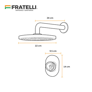 Mezcladora Rio Series P/Ducha (Brazo 35 Cm & Cabeza 20Cm ) Goldenrose/Black - Fratelli
