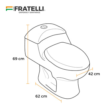 Inodoro One Piece Selene + Tapa Asiento Y Acces. Blanco (690X420X620) - Fratelli