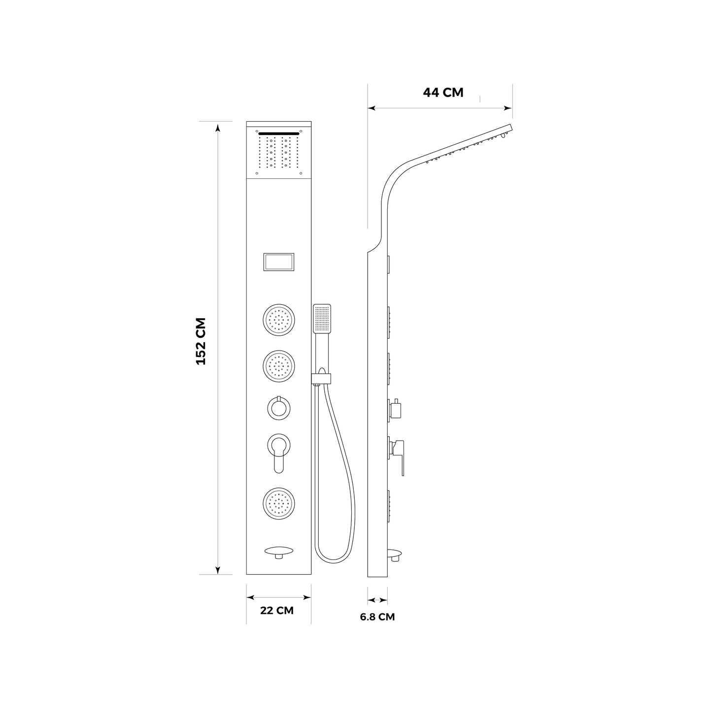 Panel De Ducha Inox Led Bright Black Sk-8004 - Fratelli