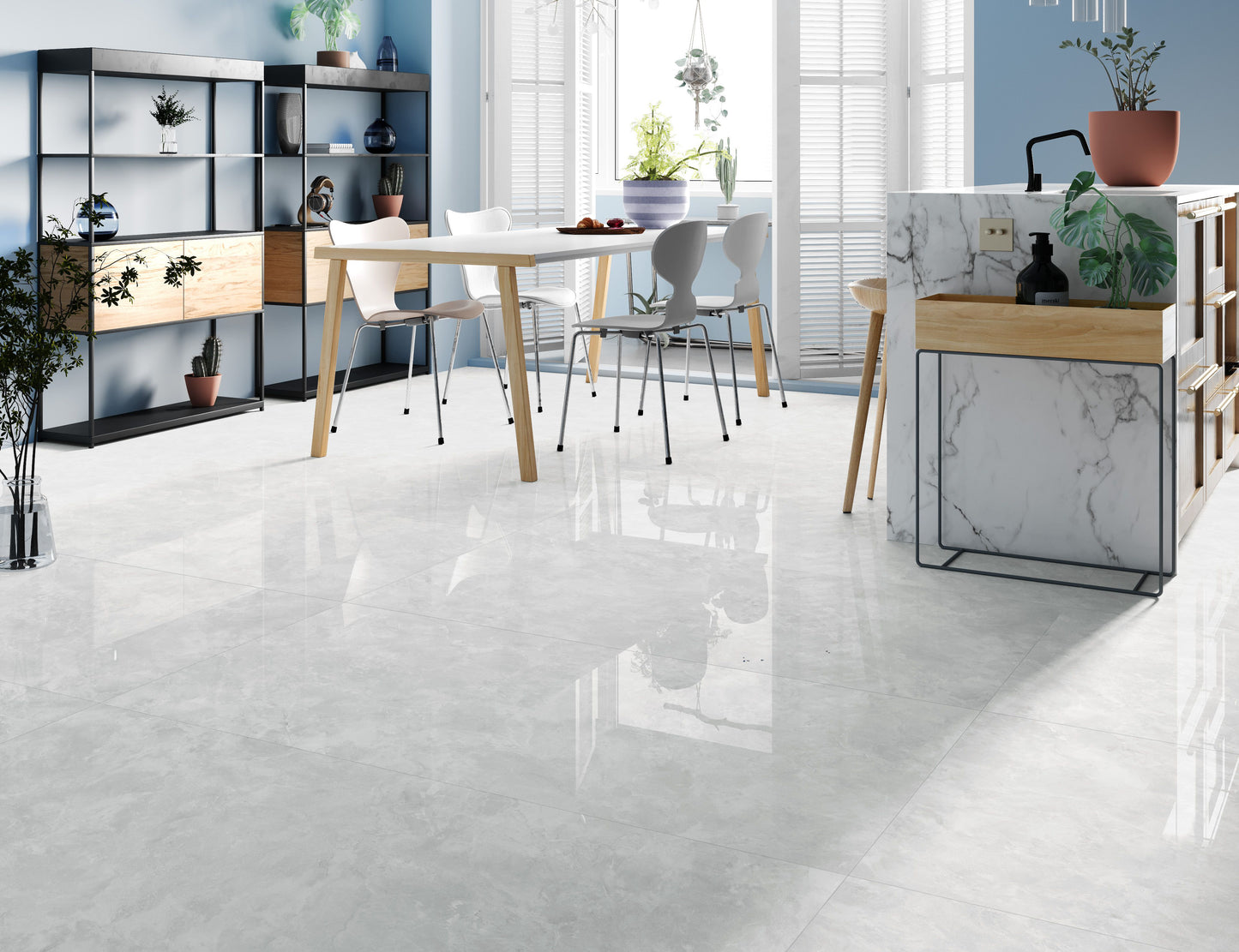 Porcelanato TPJ1890017 Blanco Marmoleado