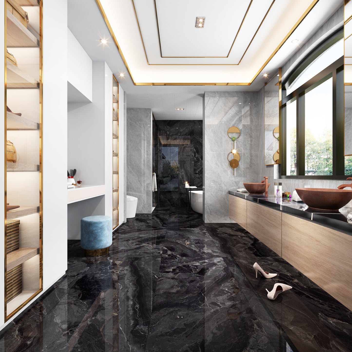 Porcelanato VPGM157039 Marmoleado Negro