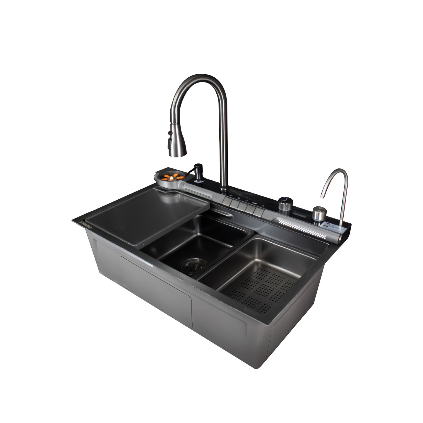 Bh-7545B -Lavadero Multifuncional Bahía De Acero Inox.304 Black C/Mezcladora +Filtro De Agua (5 Funciones) 75X45X23 Cm -Fratelli Premium