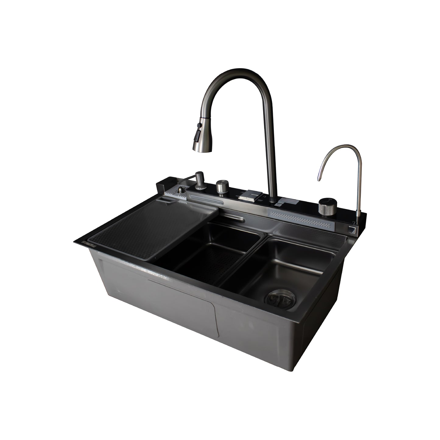 Hwi-7545B -Lavadero Multifuncional Hawai De Acero Inox. 304 Black C/Mezcladora +Filtro De Agua (5 Funciones) 75X45X23 Cm -Fratelli Premium