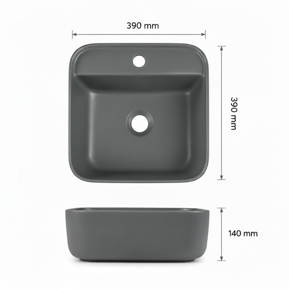 BOWL LOZA (150A) MOD.CUADRADO MATE GRIS 39X39X14 FRATELLI