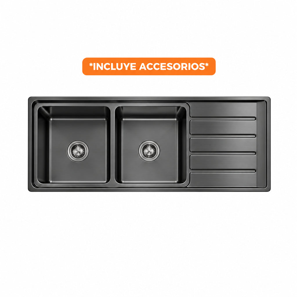 LAVADERO DOBLE POZA NANO BLACK FT - 120X50B - FRATELLI -  (NUEVO)