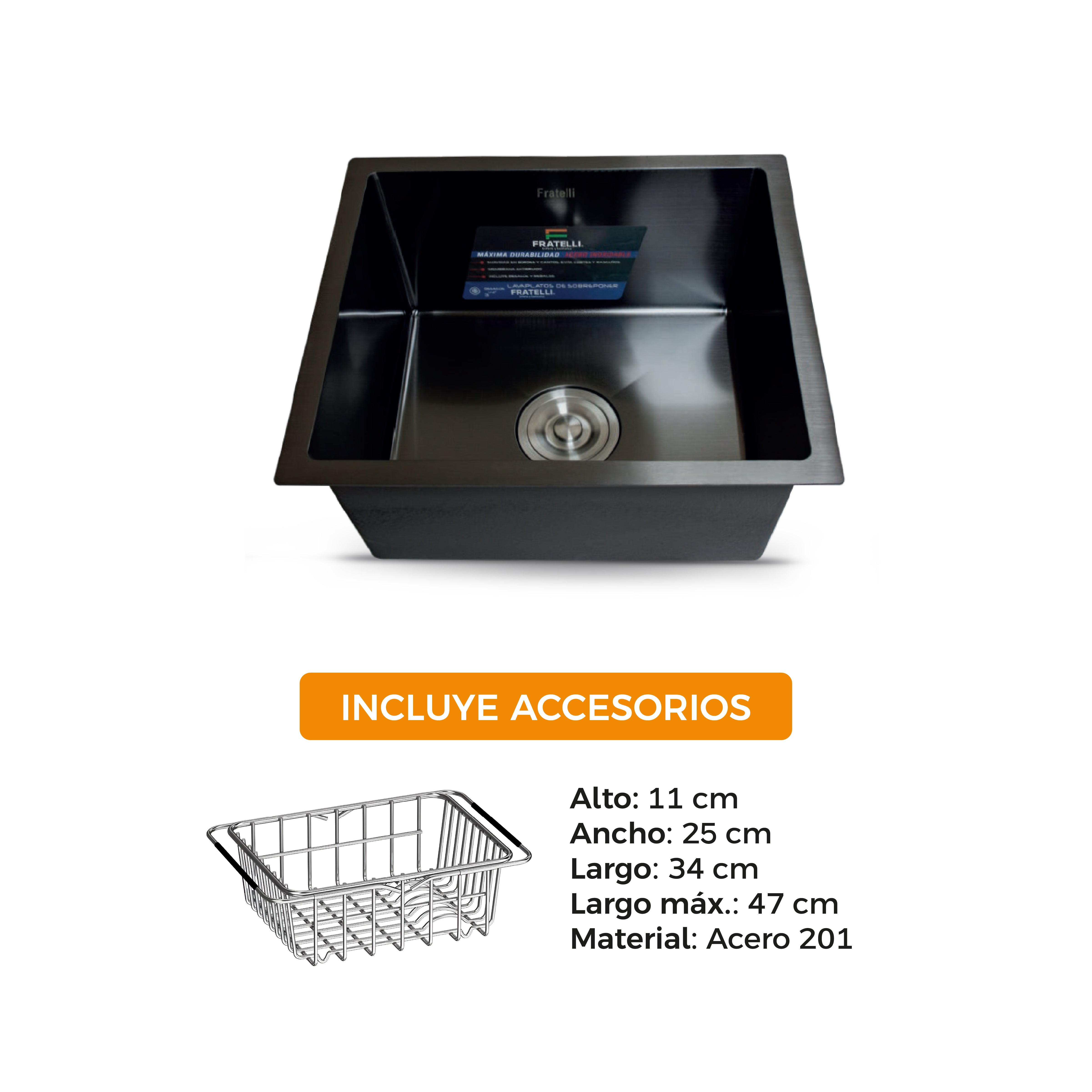 Lavadero P/ Marmol 45X45X23Cm Nano Black Infinity Premium - Fratelli