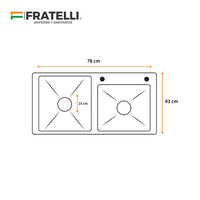 Prm-7843B Lavadero Prime De Acero Inox. Black Doble Poza C/Acces. 78X43X23Cm - Fratelli