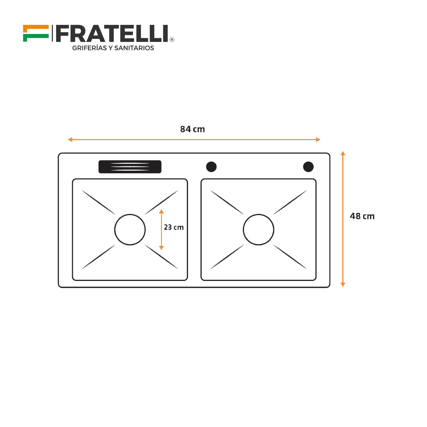 Prm-8448B Lavadero Prime De Acero Inox. Black Doble Poza C/Acces. 84X48X23Cm - Fratelli