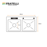 Prm-8448B Lavadero Prime De Acero Inox. Black Doble Poza C/Acces. 84X48X23Cm - Fratelli
