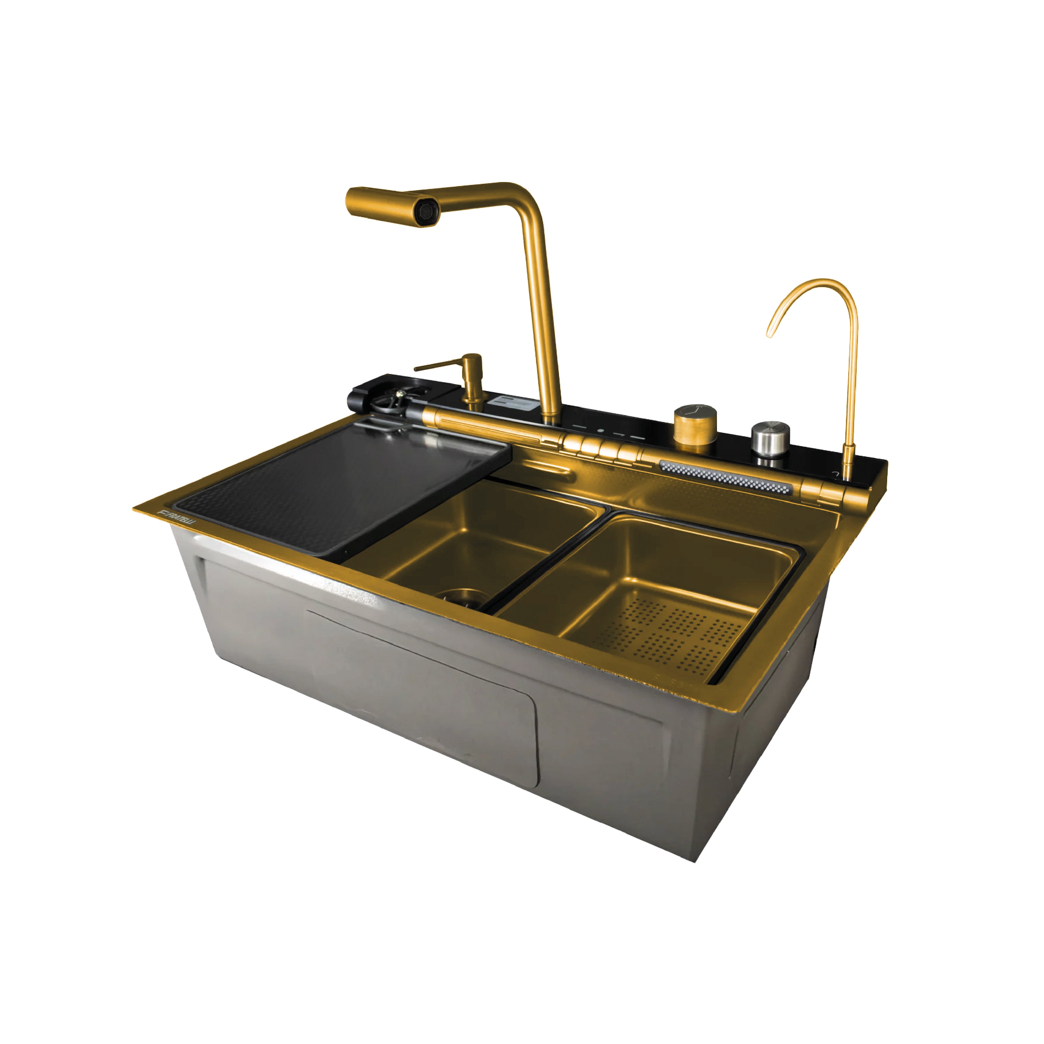 Mdv-7545G -Lavadero Multifuncional Maldivas De Acero Inox. 304 Gold C/Mezcladora +Filtro De Agua (5 Funciones) 75X45X23 Cm -Fratelli Premium