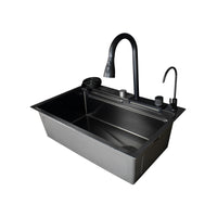 Ml-7545B -Lavadero Multifuncional Milos De Acero Inox. 304 Black C/Mezcladora +Filtro De Agua (4 Funciones) 75X45X23 Cm -Fratelli Premium