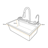 Ml-7545B -Lavadero Multifuncional Milos De Acero Inox. 304 Black C/Mezcladora +Filtro De Agua (4 Funciones) 75X45X23 Cm -Fratelli Premium