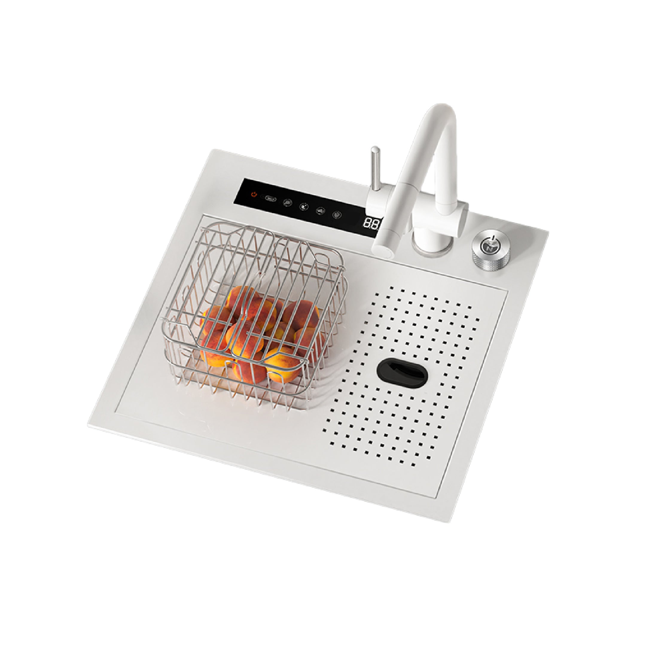 Lavadero Inteligente Bioshield C/Funcion Hydro Purificacion Blanco De Acero Inox.304 C/Mezcladora  44x42x22cm - Fratelli Signature