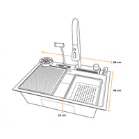 LAVADERO MULTIFUNCIONAL DE ACERO INOX. 304 NANO BLACK C/MEZCLADORA (3 FUNCIONES) 68X45X23 CM - FRATELLI PREMIUM