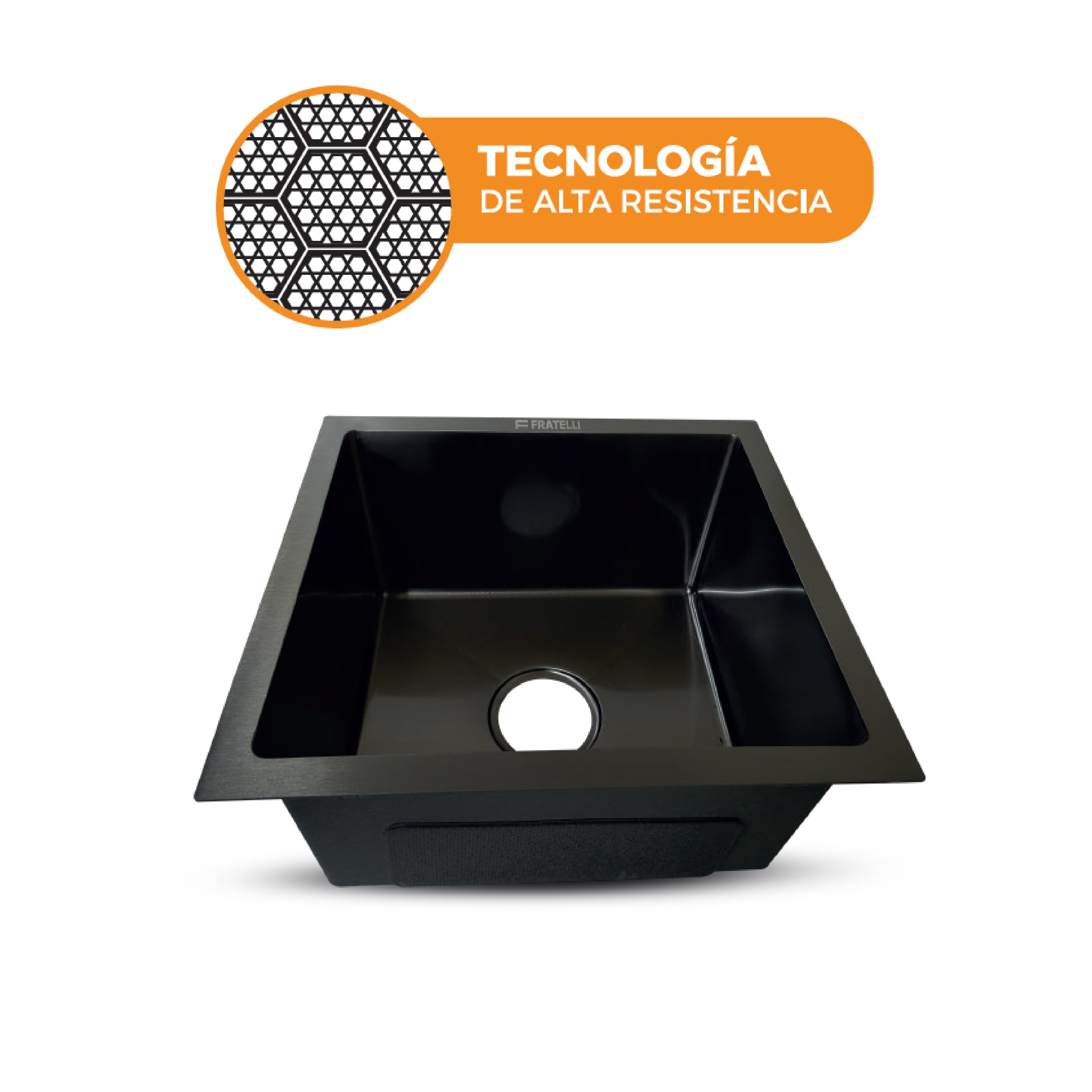 NPRM-4339B - LAVADERO DE ACERO INOX.304 NANO BLACK C/DESAGÜE Y CANASTILLA 43X39X23CM - FRATELLI PREMIUM