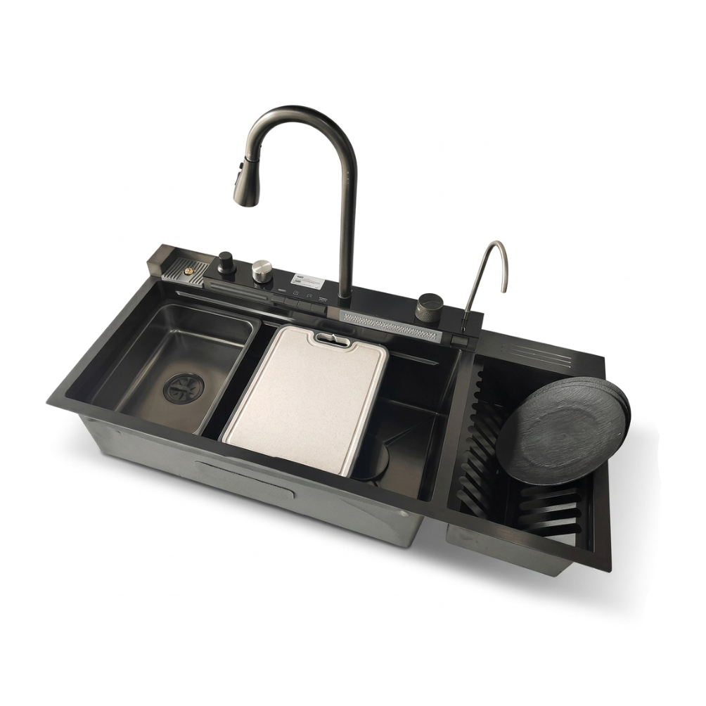BL PRO-10046B - LAVADERO MULTIFUNCIONAL BL PRO DE ACERO INOX.304 BLACK C/MEZCLADORA +FILTRO DE AGUA (5 FUNCIONES) 100X46X23 CM -FRATELLI PREMIUM