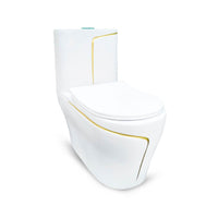 Inodoro One Piece + Tapa Asiento Y Acces. Minimalista Blanco C/Dorado 8676Gl (70X39X78) - Fratelli