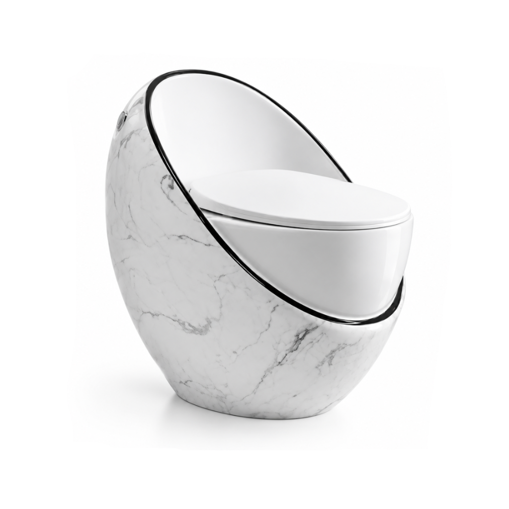 INODORO ONE PIECE JUPITER + TAPA ASIENTO Y ACCES. BLANCO MARMOLEADO Y LINEA NEGRA (680X505X630) - FRATELLI PREMIUM