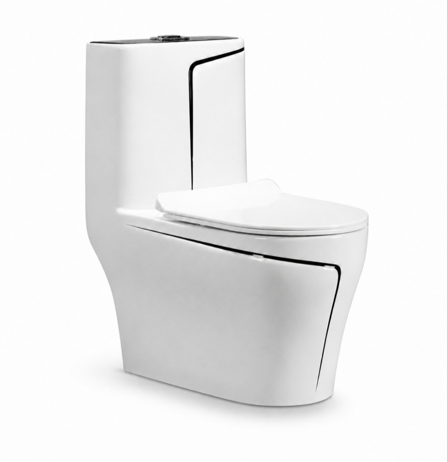 INODORO ONE PIECE ORCHID + TAPA ASIENTO Y ACCES. MINIMALISTA BLANCO C/LINEA NEGRA (690X380X750) - FRATELLI PREMIUM