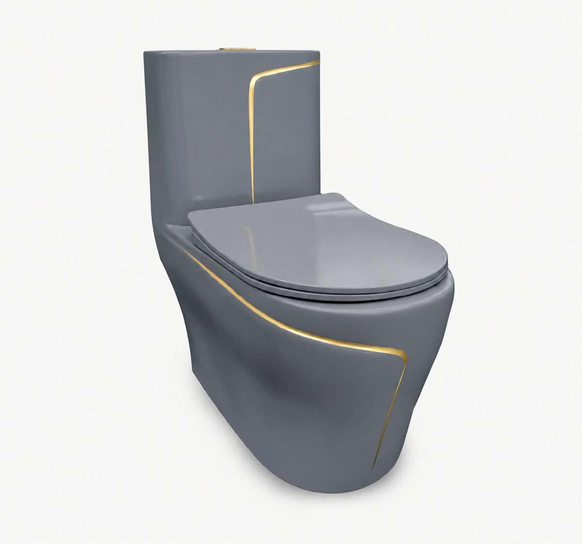 INODORO ONE PIECE ORCHID + TAPA ASIENTO Y ACCES. MINIMALISTA GRIS C/LINEA DORADA (690X380X750) - FRATELLI PREMIUM