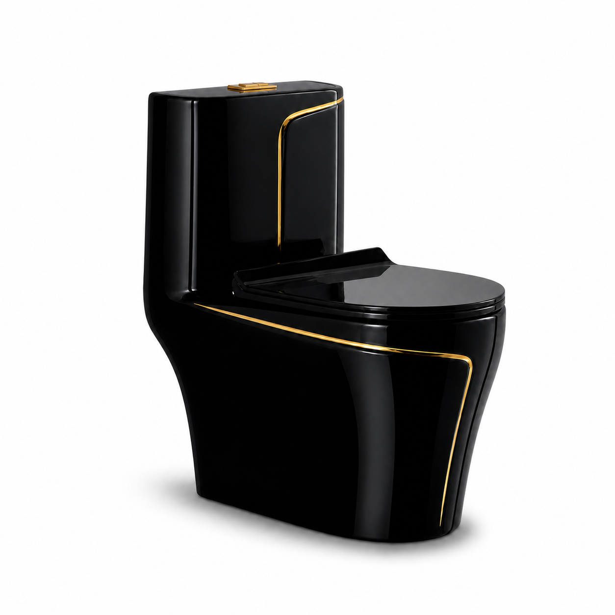 INODORO ONE PIECE ORCHID + TAPA ASIENTO Y ACCES. MINIMALISTA NEGRO C/LINEA DORADA (690X380X750) - FRATELLI PREMIUM