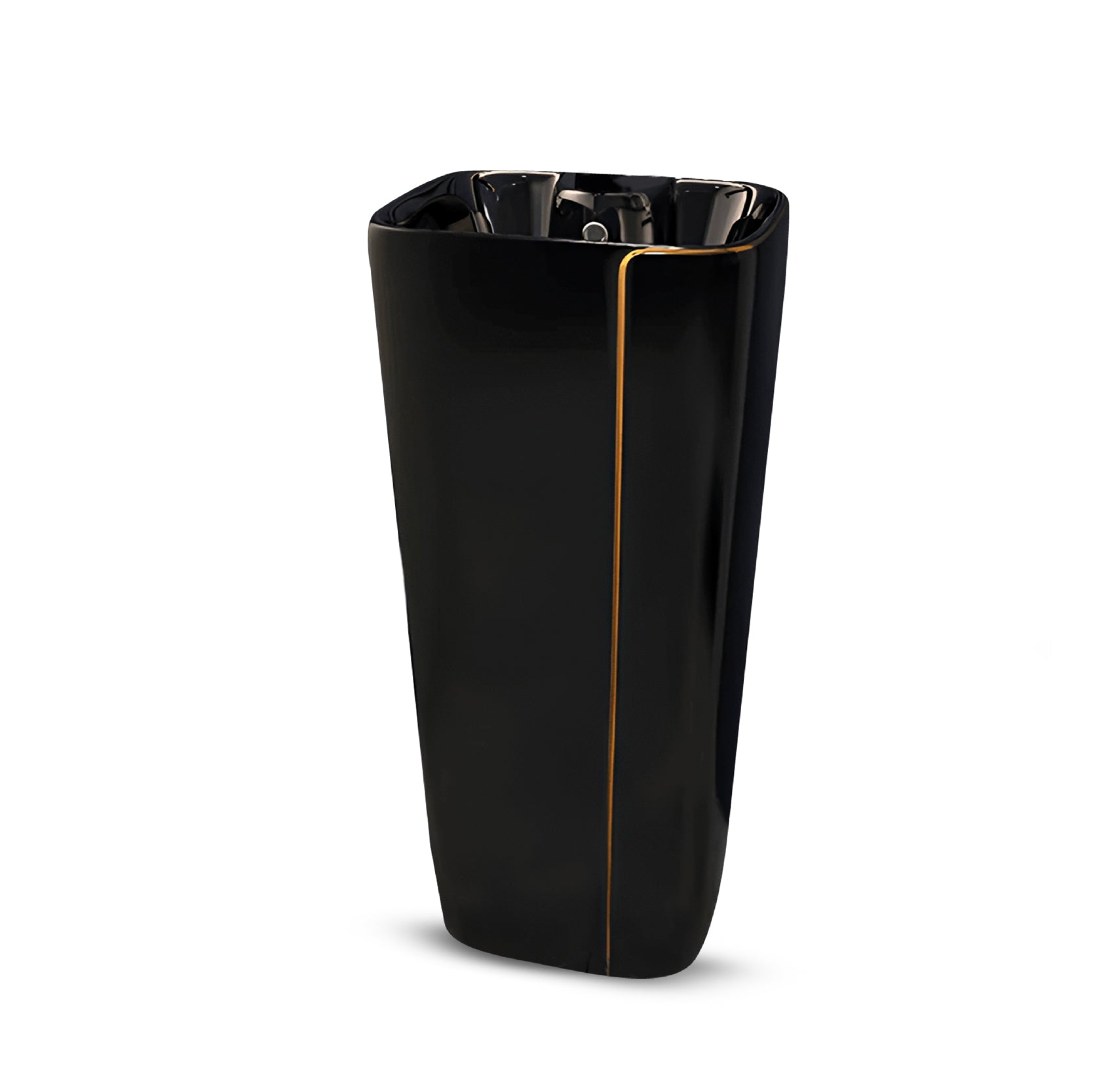 LAVATORIO PEDESTAL LIORA MINIMALISTA NEGRO C/LINEA DORADA (44X36.5X86) - FRATELLI PREMIUM