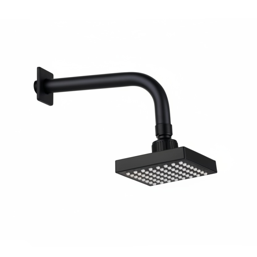 CABEZA DE DUCHA CUADRADA ABS 4'' W-85 + BRAZO DE ACERO 20 CM NEGRO -FRATELLI