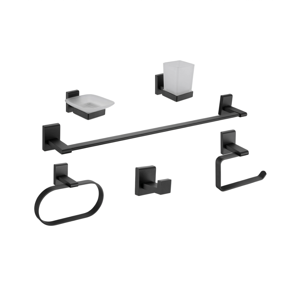 SET P/BAÑO 6 PZAS BASE CUADRADO ARTEMISA BLACK -FRATELLI