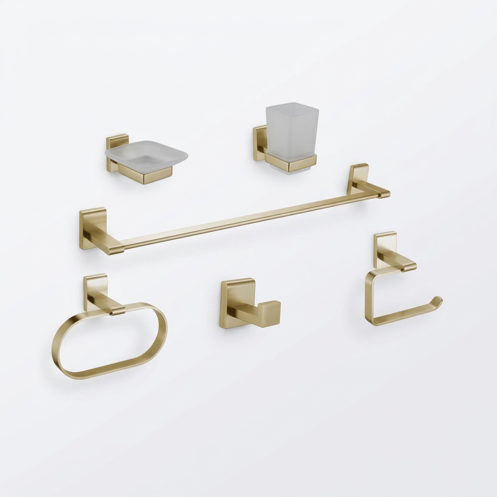 SET P/BAÑO 6 PZAS BASE CUADRADO ARTEMISA SATIN GOLD -FRATELLI