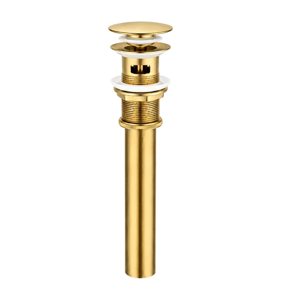 DESAGUE PUSH GRANDE C/REBOSE P/LAVATORIO COLOR GOLD C/COLA 23 CM- FRATELLI