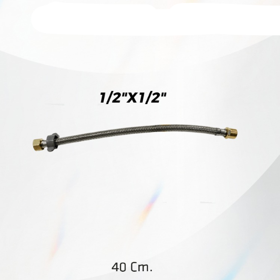 TUBO DE ABASTO ACERO 304 TRENZADO RECUBIERTO EN PVC 1/2"X1/2" C/TUERCA DE METAL 40CM - FRATELLI