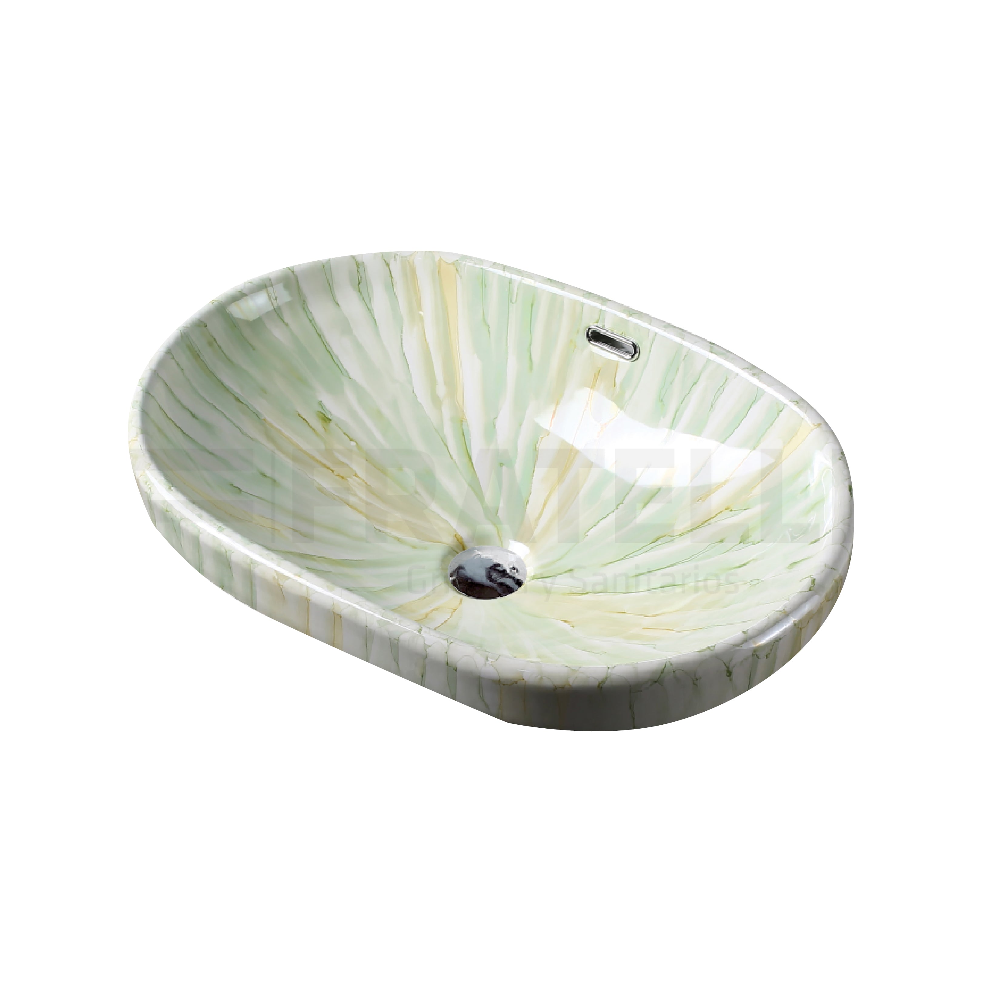 BOWL LOZA (P318) MOD. OVALADO MARMOLEADO VERDE 60X40X18 FRATELLI