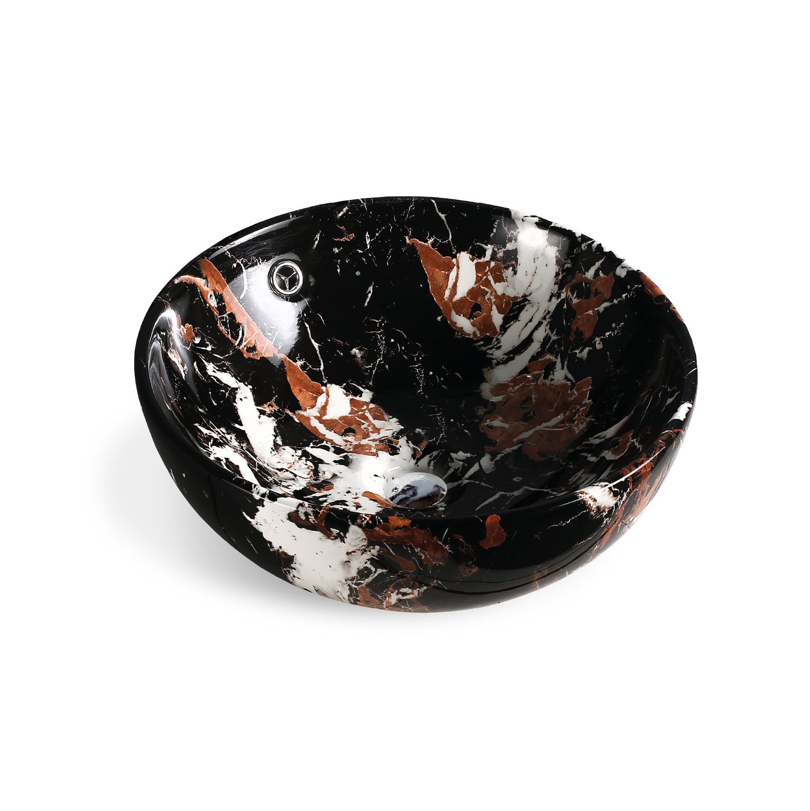 Bowl Loza (P019) Mod. Circular Marmoleado Negro Con Dorado 43X43X18 Fratteli