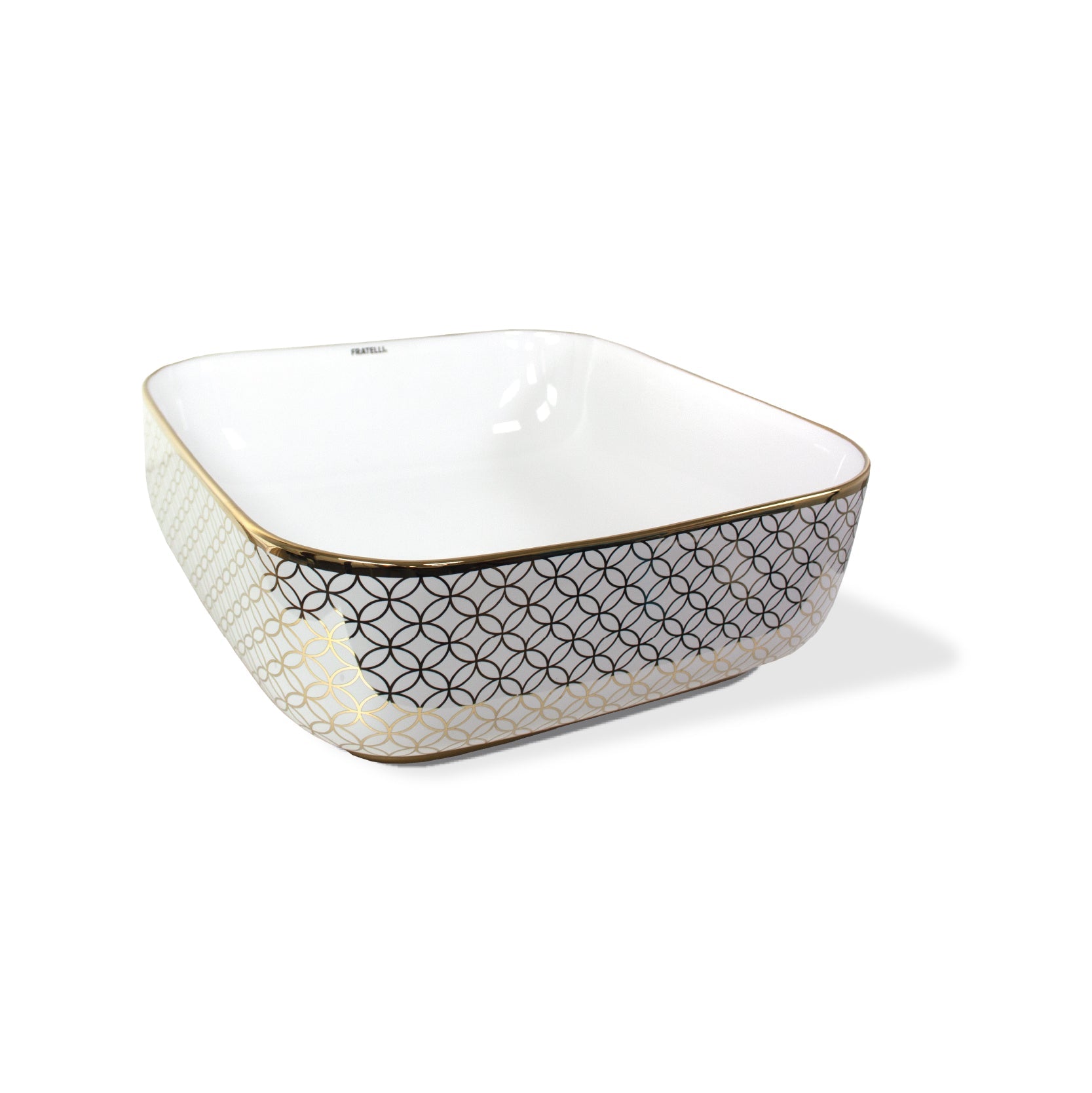 Bowl Loza (150 D) Mod. Cuadrado  Dorado  Con Blanco  40X40X17 Fratelli