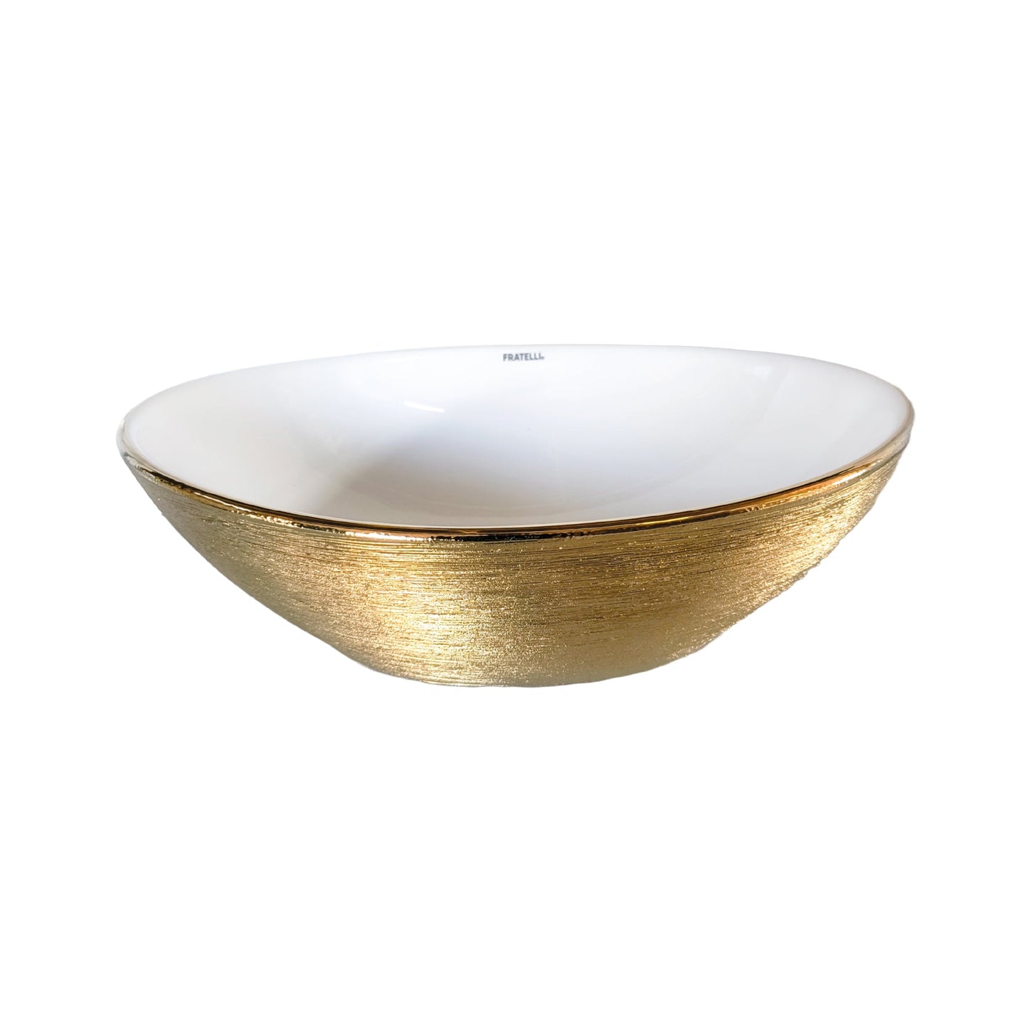 Bowl Loza (035-Bl) Mod.Ovalado Blanco C/Dorado Texturado 40X33X14.5 - Fratelli