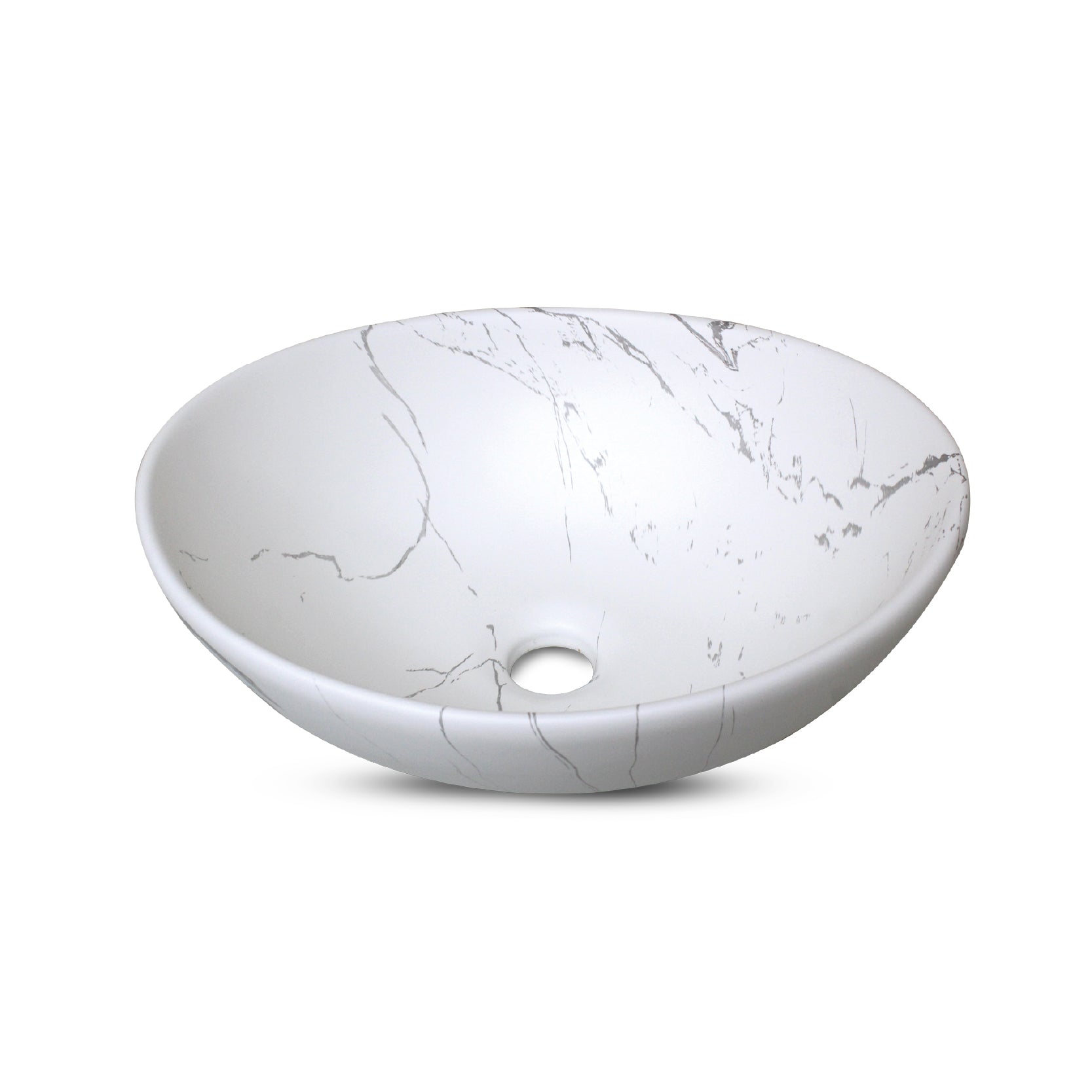 Bowl Loza (Xs-0073) Mod.Ovalado Marmoleado Blanco C/Negro 40X33X14.5 - Fratelli