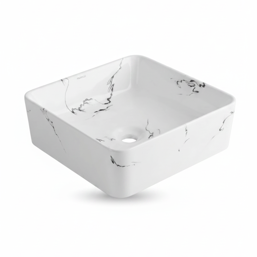 BOWL LOZA (FO5) MOD. CUADRADO BLANCO MARMOLEADO 360X360X130 - FRATELLI
